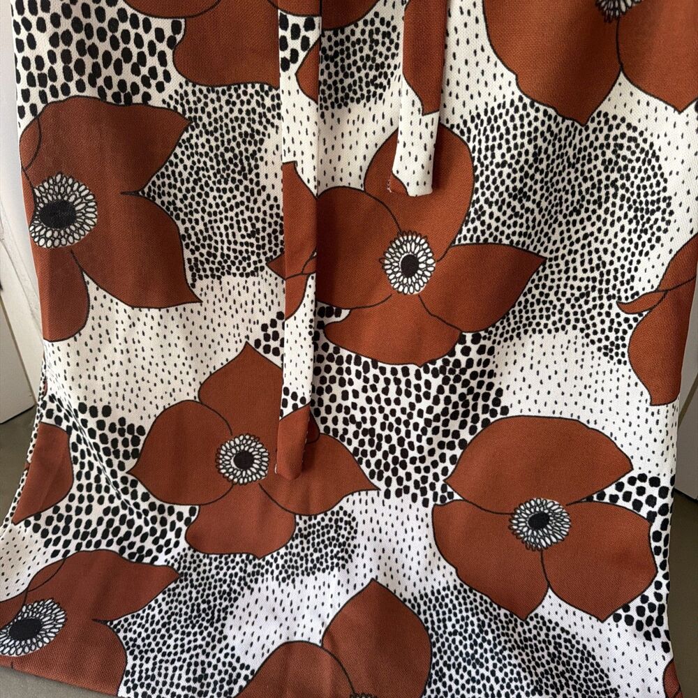 Vintage 60s 70s Parkshire Original Mod Shift Dress Brown Black White Flower M - Picture 3 of 8